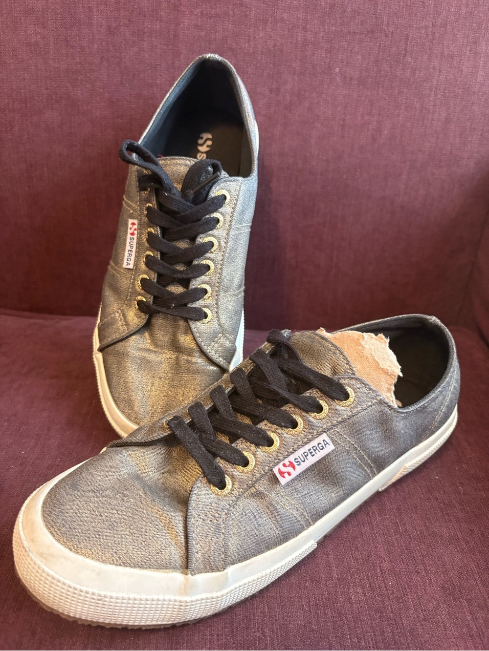 Superga Women’s Gold/Black Canvas Low-Top Sneakers